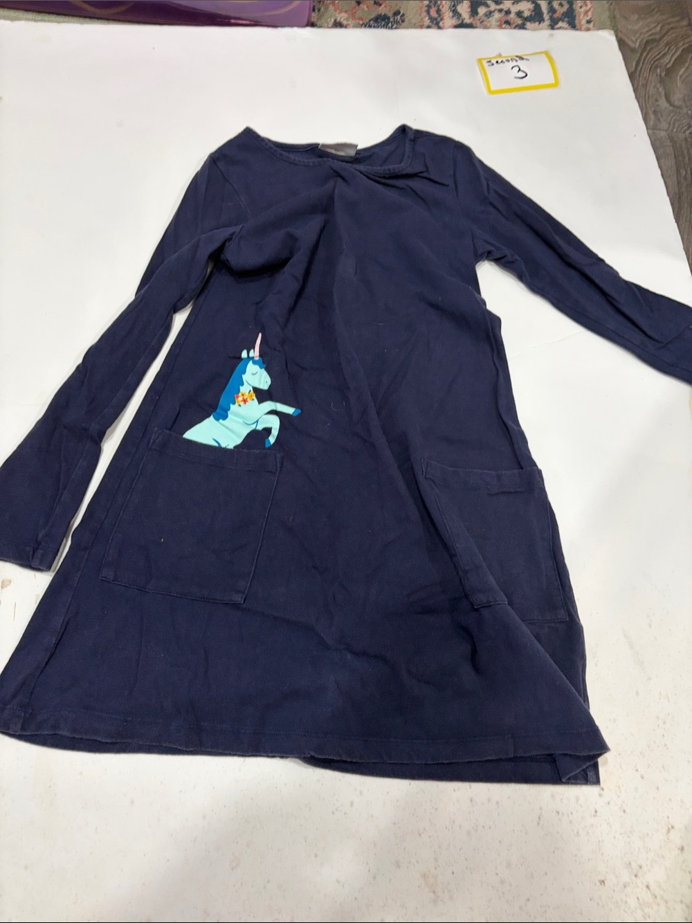 Hanna Andersson Navy Long-Sleeve Dress with Teal Unicorn Pocket